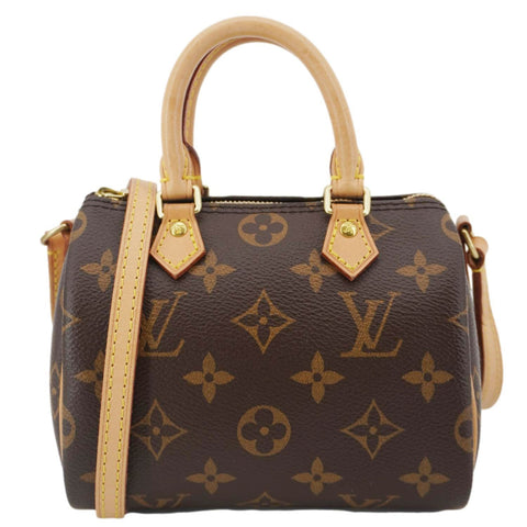 LOUIS VUITTON Nano Speedy Monogram Canvas Crossbody Bag Brown