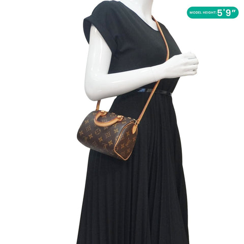 LOUIS VUITTON Nano Speedy Monogram Canvas Crossbody Bag Brown