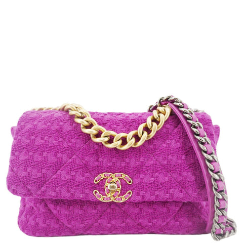 CHANEL 19 Flap Quilted Tweed Shoulder Bag Purple