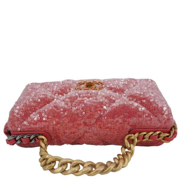 CHANEL 19 Medium Flap Quilted Sequin Shoulder Bag Hot Pink