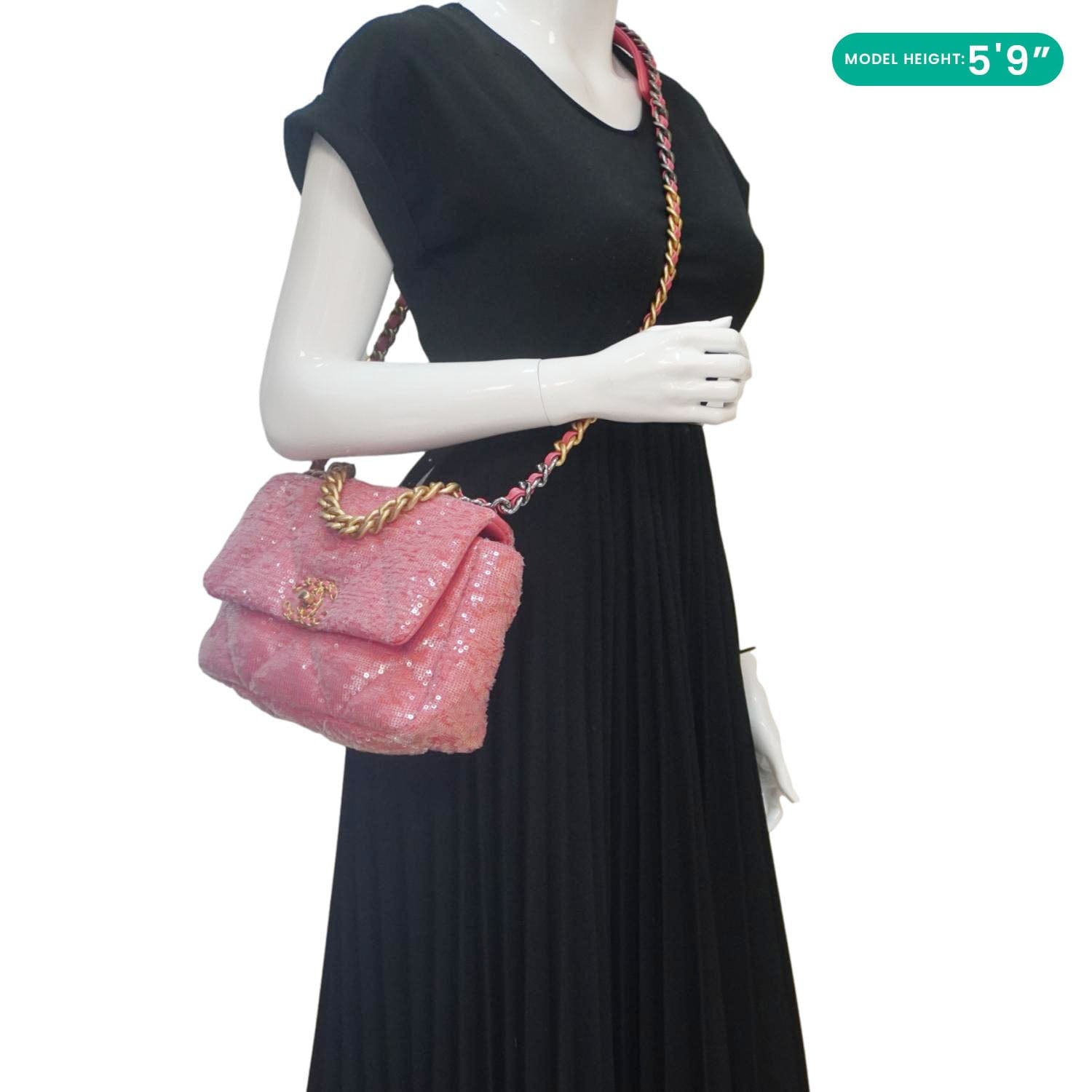 CHANEL 19 Medium Flap Quilted Sequin Shoulder Bag Hot Pink CHANEL 19 Medium Flap Quilted Sequin Shoulder Bag Hot Pink