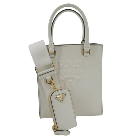 PRADA Saffiano Embossed Leather Crossbody Bag White