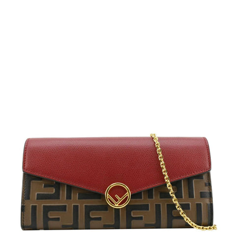 Fendi Vitello Cruise F Is Fendi Leather Continental Chain Wallet Red