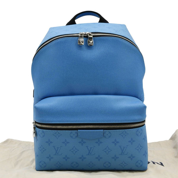 LOUIS VUITTON Taigarama Discovery Leather Backpack Blue front side