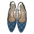 GUCCI Slingback Pumps Italian GG Canvas shoes in Blue with full upper side view 