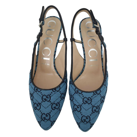 GUCCI Slingback GG Canvas Pumps Blue 663667 Size 38