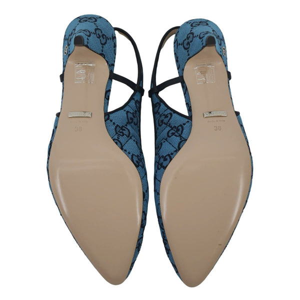GUCCI Slingback Pumps Italian GG Canvas shoes in Blue with lower view