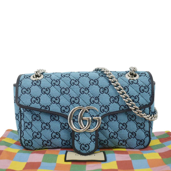 GUCCI Small Italian Matelasse Shoulder bag in Blue Leather with front view 