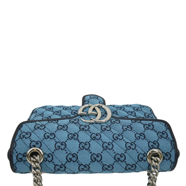 GUCCI Small Italian Matelasse Shoulder bag in Blue Leather with land scap view