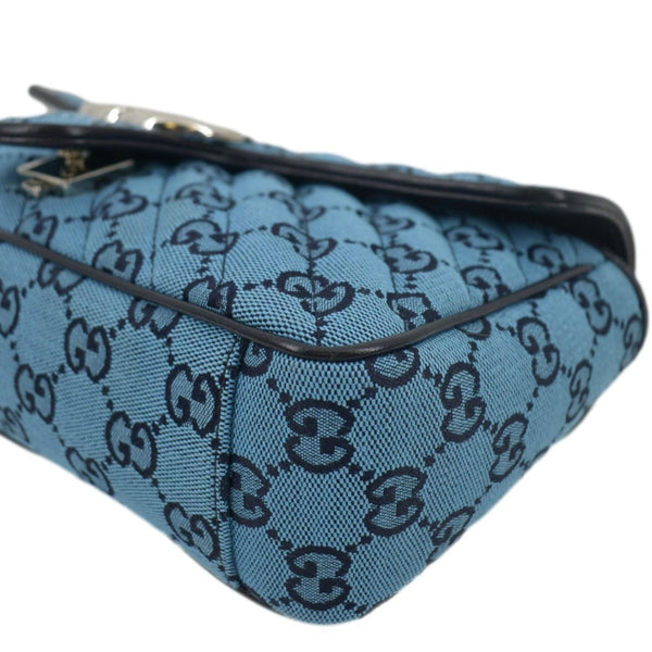 GUCCI Small Italian Matelasse Shoulder bag in Blue Leather with lower view