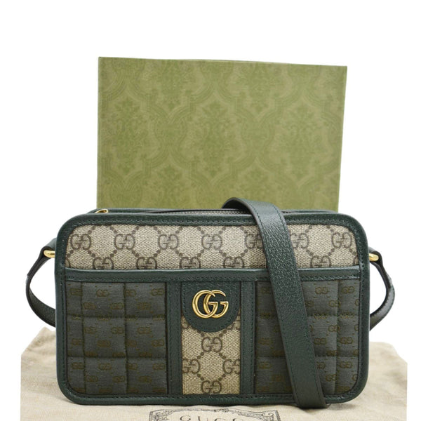 GUCCI Mini Quilted GG Supreme Canvas Crossbody Bag Green 751914