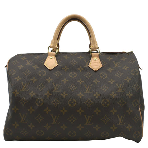 LOUIS VUITTON Speedy 35 Monogram Canvas Satchel Bag Brown