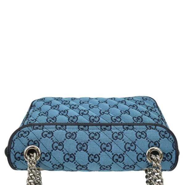 GUCCI Small Italian Matelasse Shoulder bag in Blue Leather with back land scap view