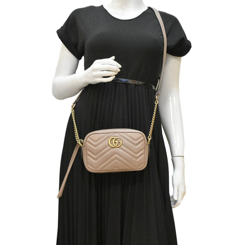 GUCCI GG Marmont Mini Matelasse Leather Crossbody Bag Dusty Pink 448065