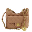 CHANEL Wavy Small Caviar Leather Hobo Shoulder Bag Peach
