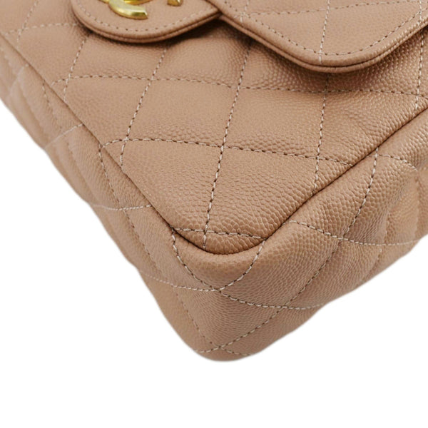 CHANEL Wavy Small Caviar Leather Hobo Shoulder Bag Peach