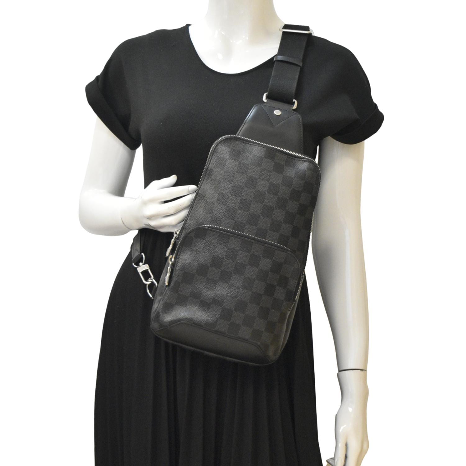 louis vuitton checkered backpack black crossbody LOUIS VUITTON Avenue Sling Damier Graphite Black Backpack Bag