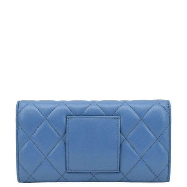 CHANEL Ribbon Leather Long Clutch Crossbody Bag Blue