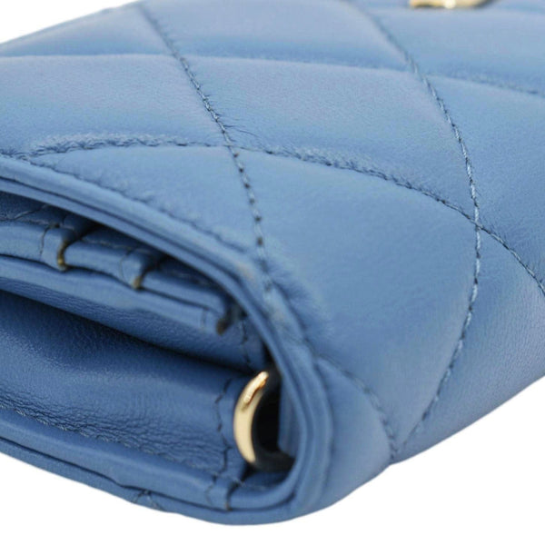 CHANEL Ribbon Leather Long Clutch Crossbody Bag Blue