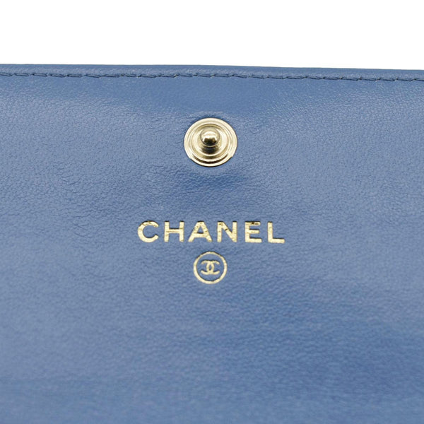 CHANEL Ribbon Leather Long Clutch Crossbody Bag Blue