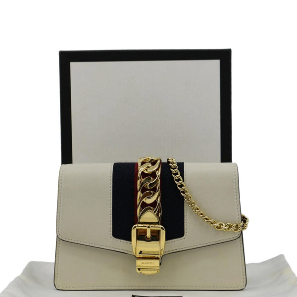 GUCCI Sylvie Super Mini Leather Crossbody Bag White 494646