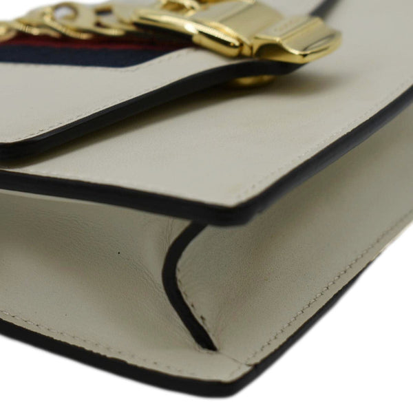 GUCCI Sylvie Super Mini Leather Crossbody Bag White 494646