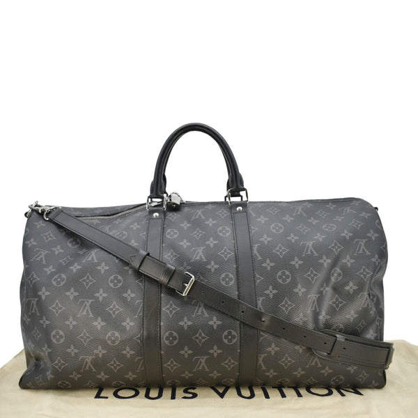 LOUIS VUITTON Keepall Bandouliere 55 Monogram Eclipse Travel Bag Black