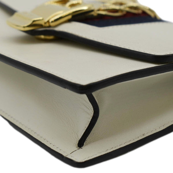 GUCCI Sylvie Super Mini Leather Crossbody Bag White 494646