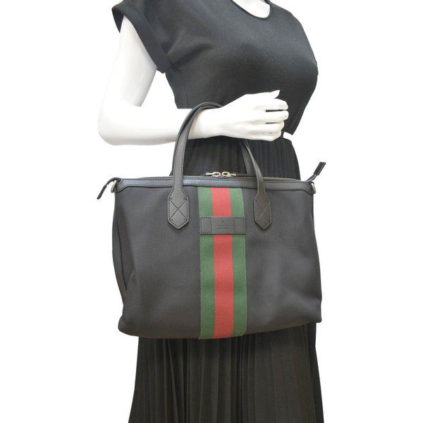 GUCCI Nylon Web Top Handle Shoulder Bag Black 630923