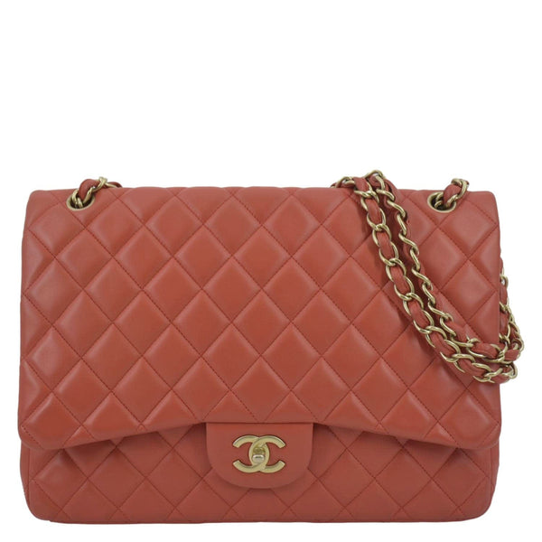 CHANEL Classic Maxi Single Flap Quilted Leather Shoulder Bag Red