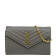 YVES SAINT LAURENT Kate Leather Chain Clutch Crossbody Bag Grey