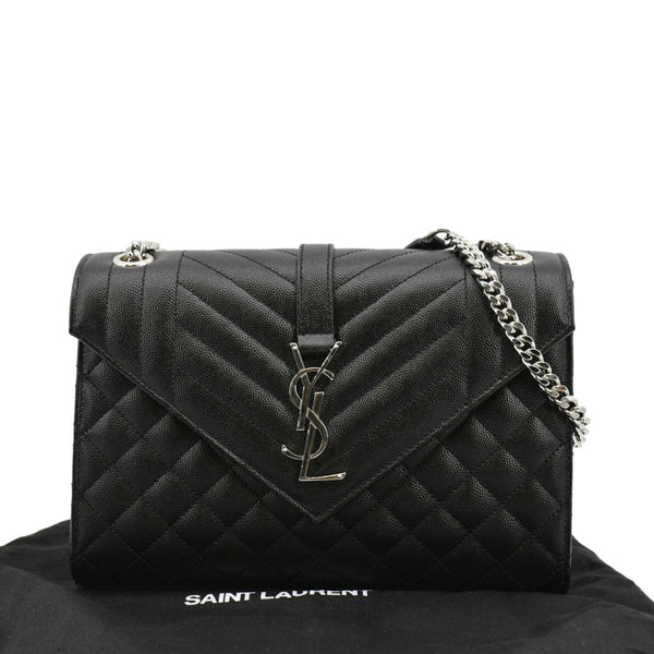 YVES SAINT LAURENT Envelope Mix Matelassé Chain Leather Shoulder Bag Black