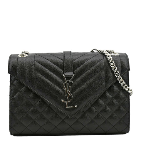 YVES SAINT LAURENT Envelope Mix Matelassé Chain Leather Shoulder Bag Black