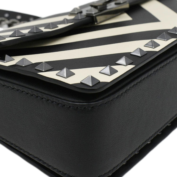 VALENTINO Garavani Rockstud V-Stripe Leather Crossbody Bag Black