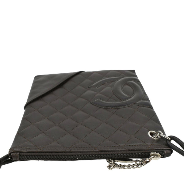 CHANEL Cambon Flat Calfskin Leather Messenger Bag Black