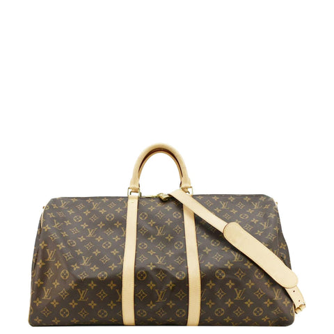 LOUIS VUITTON Keepall 55 Bandouliere Monogram Canvas Travel Bag Brown
