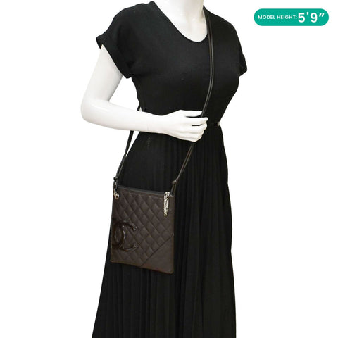 CHANEL Cambon Flat Calfskin Leather Messenger Bag Black