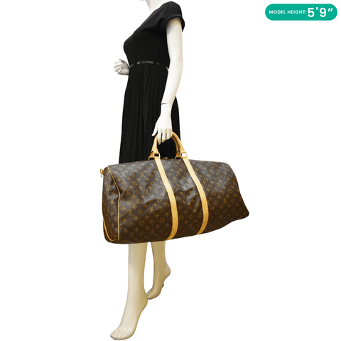 LOUIS VUITTON Keepall 55 Bandouliere Monogram Canvas Travel Bag Brown