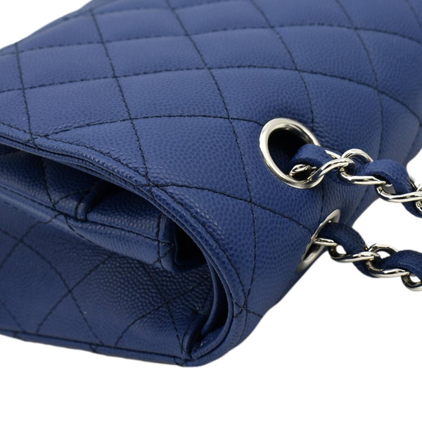 CHANEL Classic Medium Flap Quilted Caviar Leather Shoulder Bag Blue
