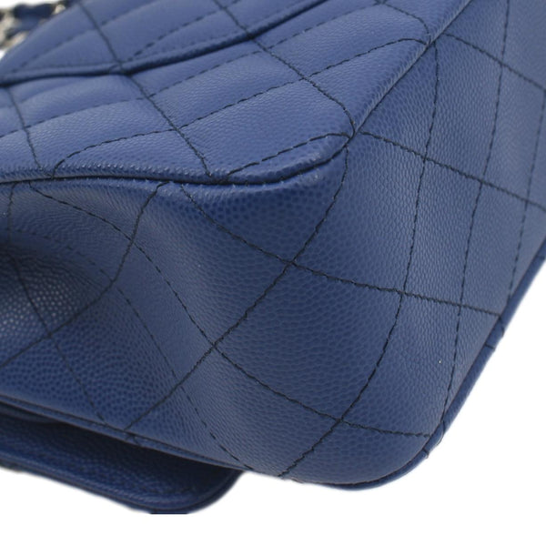 CHANEL Classic Medium Flap Quilted Caviar Leather Shoulder Bag Blue