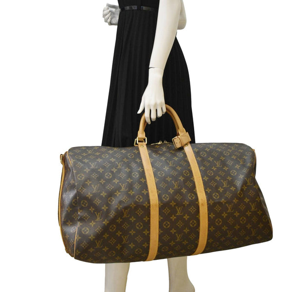 LOUIS VUITTON Keepall 60 Bandouliere Monogram Canvas Travel Bag Brown