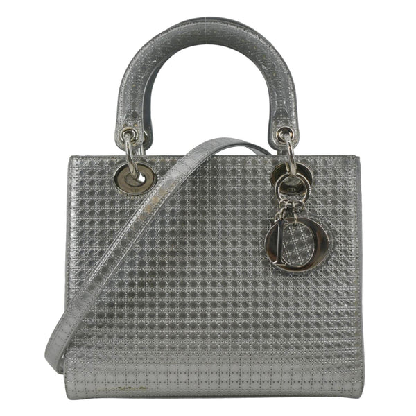 CHRISTIAN DIOR Lady Dior Micro Cannage Leather Shoulder Bag Metallic