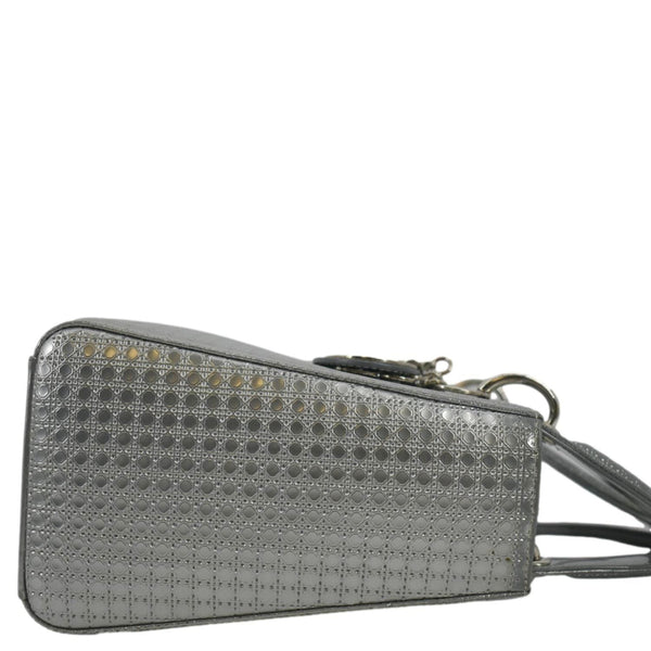 CHRISTIAN DIOR Lady Dior Leather Shoulder Bag Metallic with left side view