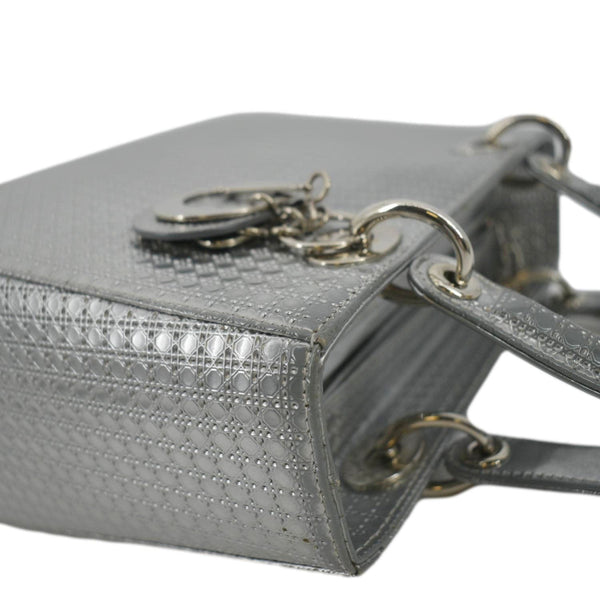 CHRISTIAN DIOR Lady Dior Leather Shoulder Bag Metallic with left side view