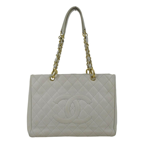 CHANEL Grand Shopping Caviar Leather Tote Bag White