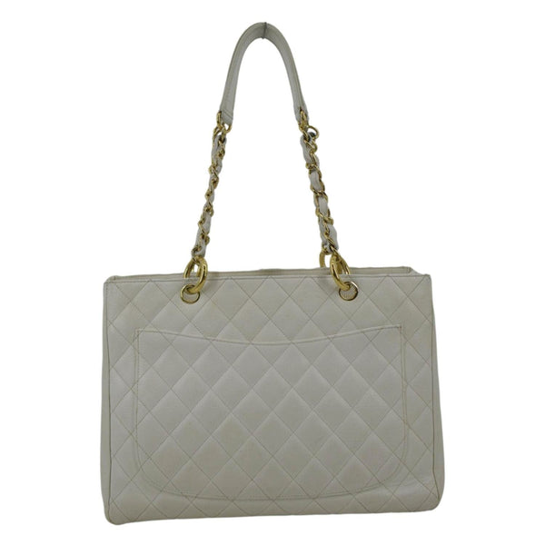CHANEL Grand Shopping Caviar Leather Tote Bag White