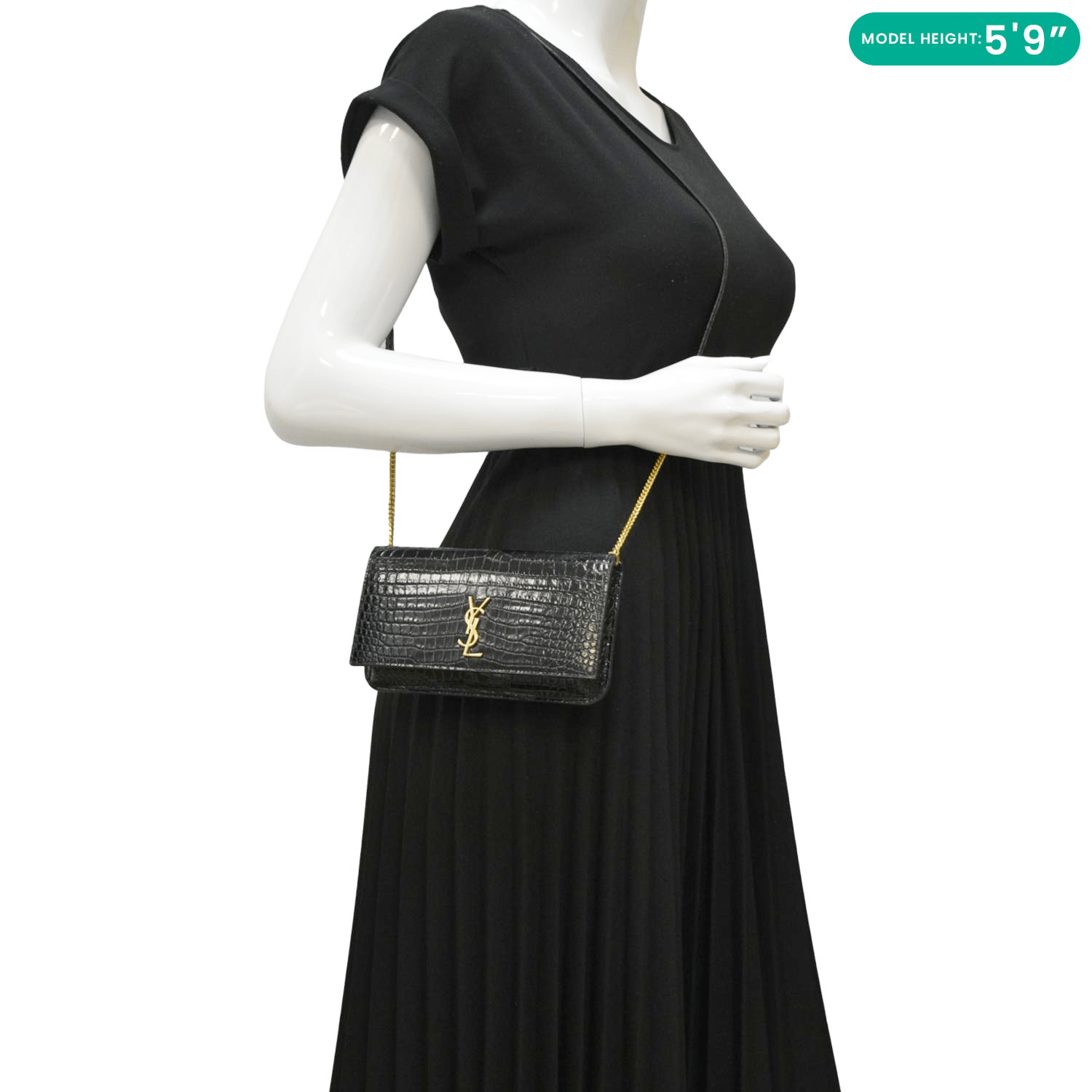 YVES SAINT LAURENT Monogram Sunset Crocodile Embossed Leather Shoulder YVES SAINT LAURENT Monogram Sunset Crocodile Embossed Leather Shoulder