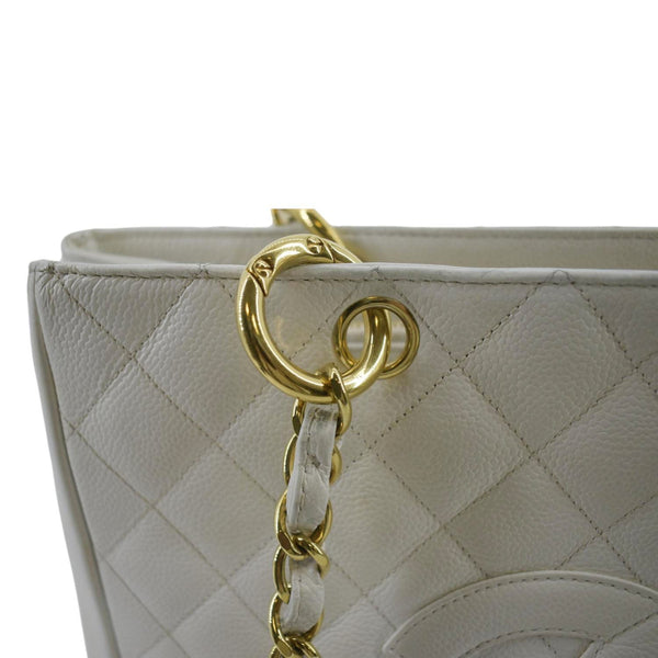 CHANEL Grand Shopping Caviar Leather Tote Bag White