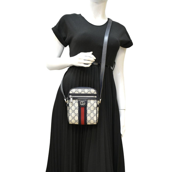 GUCCI Ophidia Small GG Canvas Messenger Bag Navy Blue 598127