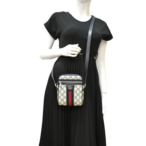 GUCCI Ophidia Small GG Canvas Messenger Bag Navy Blue 598127